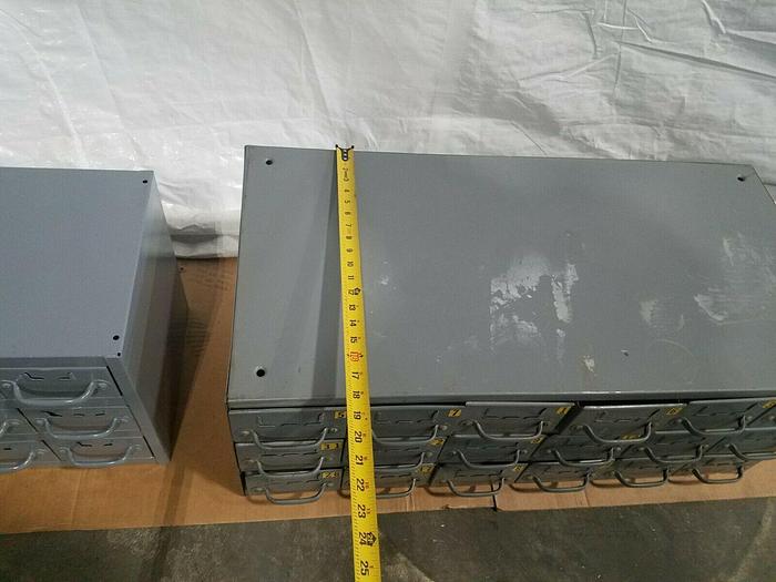 Used Industrial Metal 18 Drawer Tabletop Storage Cabinet for Screws Bolts Tools