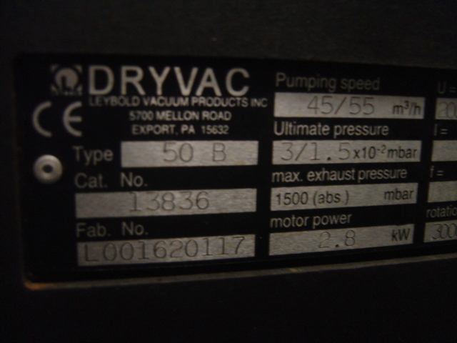 Used Leybold   Dryvac2 Dry Pump DRYVAC250B