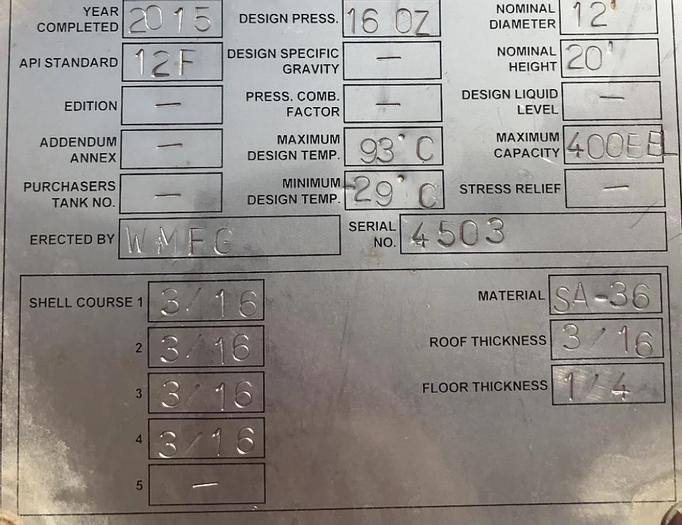 Used 400 BBL Vertical Skidded Tanks