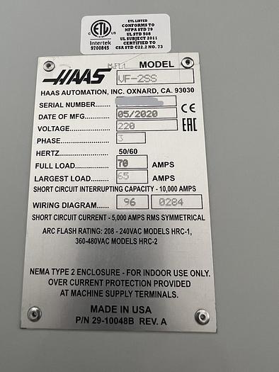 Used 2020 HAAS VF-2 4-Axis APL CNC Vertical Machining Center ***Only 256 Feed Cutting Hours***