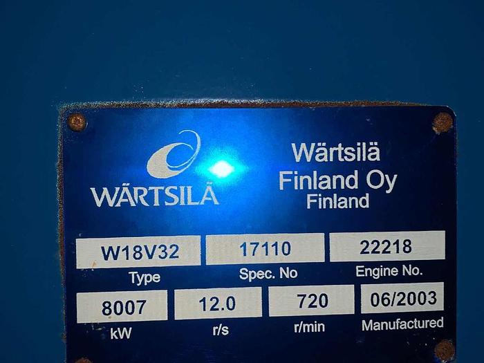Promoted Wartsila W18V32 with ABB generator excellent condition very low hours.