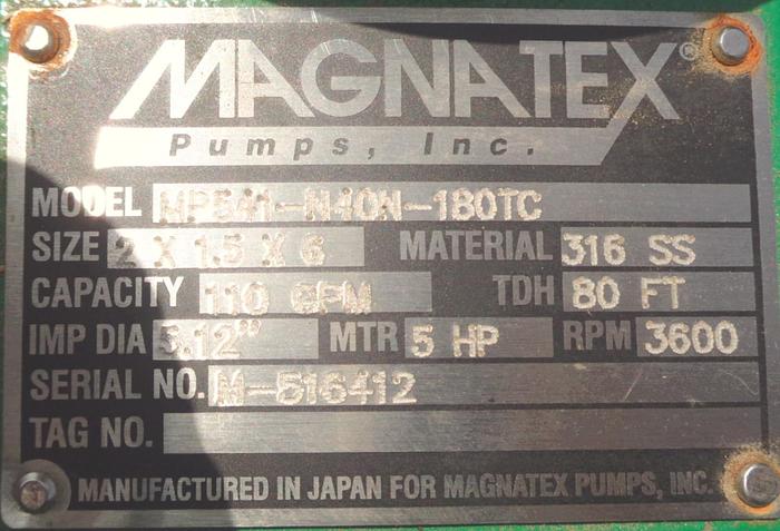 Unused Pump, Centrif., 5 HP, 316 S/st, 2" In/1.5" Out #S743015