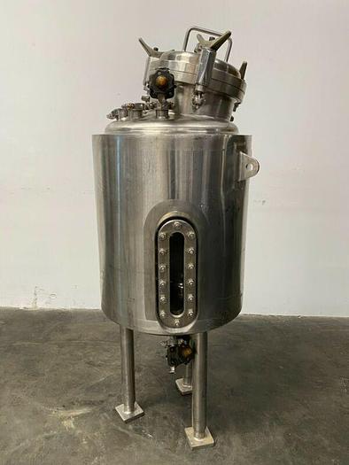 Used LEE 150 Liter Stainless Steel Jacketed 45 PSI Reactor w/ Sight Glass & Valves