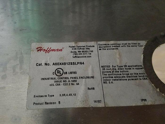 Used Hoffman Stainless A60C4912SSLP3PN4 60"X49"X12" Floor mountNema 4X Enclosure