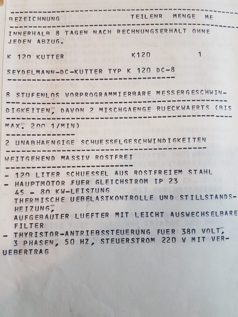 Used Seydelmann DC8 cutter