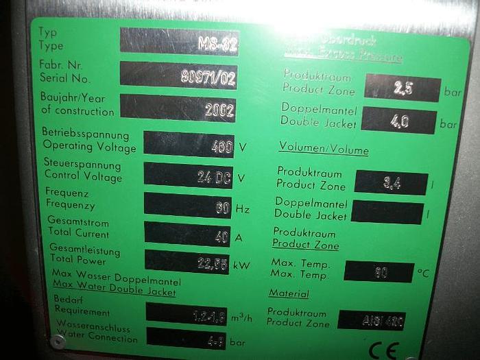 Used FRYMA MS-32 COBALL MILL – JACKETED