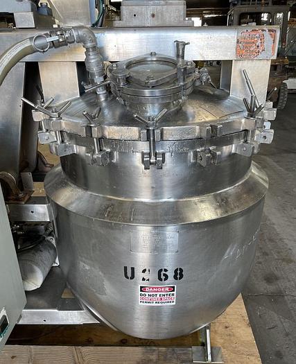 Used 250 LITER J.C. PARDO TRIPLE MOTION VACUUM KETTLE - 316 S/S - 20 PSI/FV/100 PSI JACKET