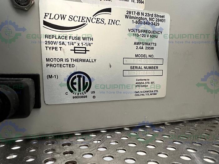 Used Flow Sciences FS2020BKGVA 4' Vented Balance Safety Enclosure w/ FS-410-SS Motor