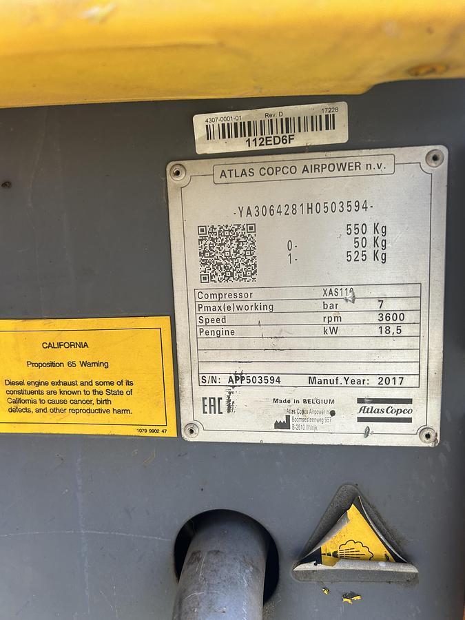 Used 2017 ATLAS COPCO XAS 110