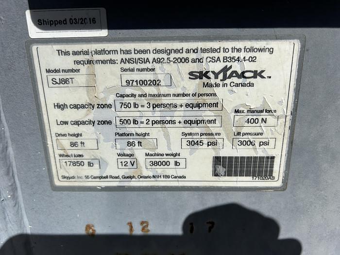 Used 2016 SKYJACK SJ86T