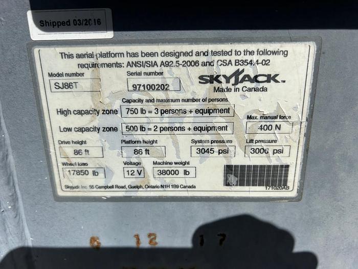 Used SKYJACK SJ86T BOOM LIFT