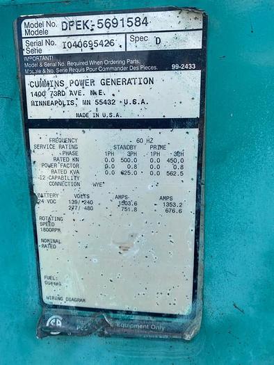 Used 2004 500 KW CUMMINS