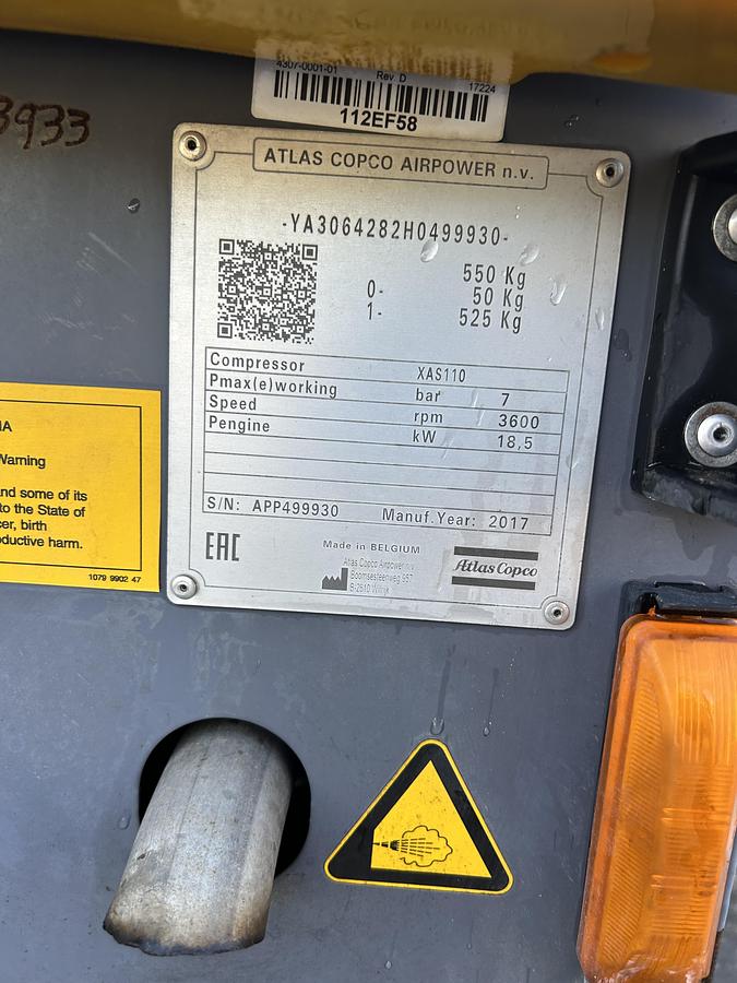 Used 2017 ATLAS COPCO XAS 110