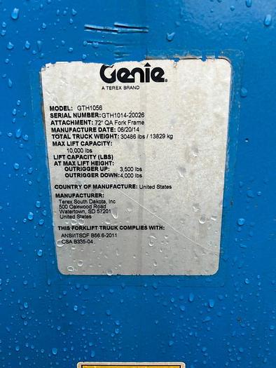 Used 2014 GENIE GTH-1056 TELEHANDLER REACH LIFT