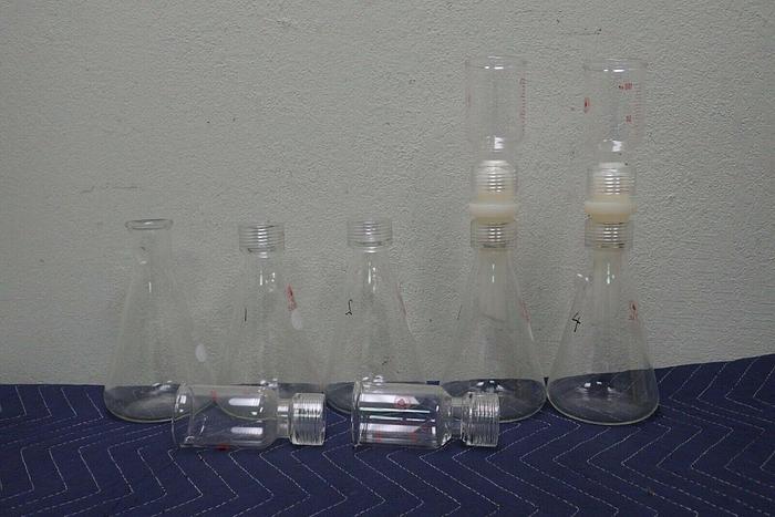 Used Lot of 4 Ace 500mL Flasks w/ #25 Top & Pyrex 5340 Erlenmeyer Filter Flask