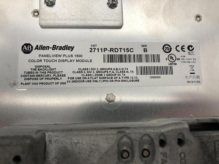 Used ALLEN BRADLEY PANELVIEW PLUS 1500 SERIES A WITH COLOR TOUCH AND LOGIC MODULE