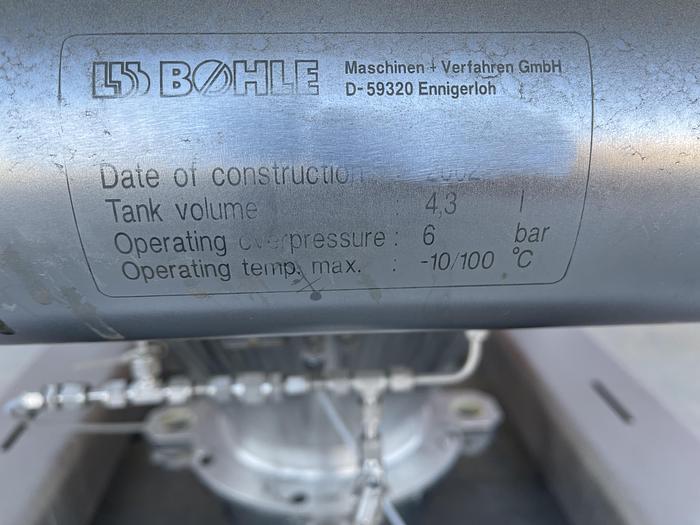 Used LB Bohle 1800 Liter Stainless Steel IBC Blending Tank Max Temp 100 C