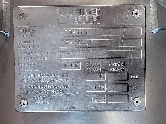 Generalüberholt Edelstahl Beutelfilter, Gr. 1, RB-1BS, 6 bar, GAF Filter gebraucht - überholt