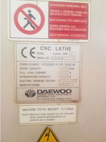 Used Daewoo Lynx 200 - CNC Lathe - 2001