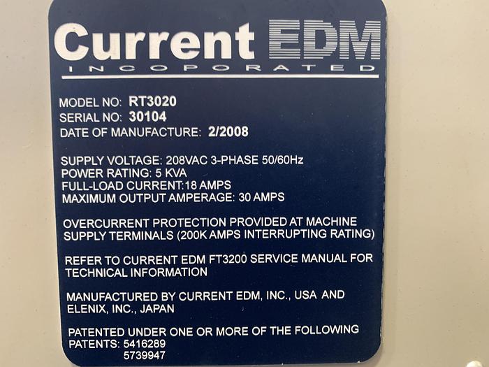 Used CURRENT RT3020 HOLE POPPER EDM NEW 2008 SUPER CLEAN