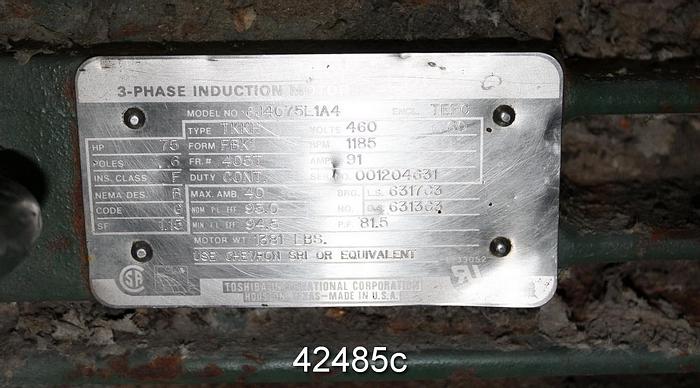 Used Toshiba B0756FLF3BSHD A/C Motor, 75 Hp, 1200 Rpm, 405T Frame #42485