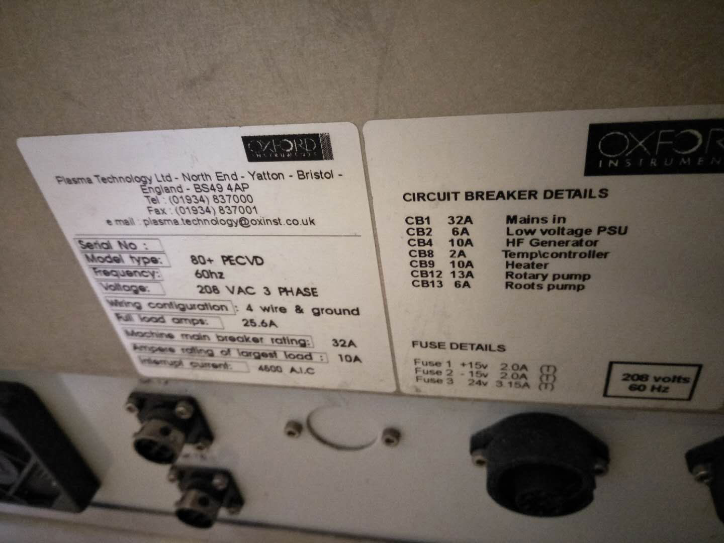 Used Oxford Plasmalab 80 Plus PECVD