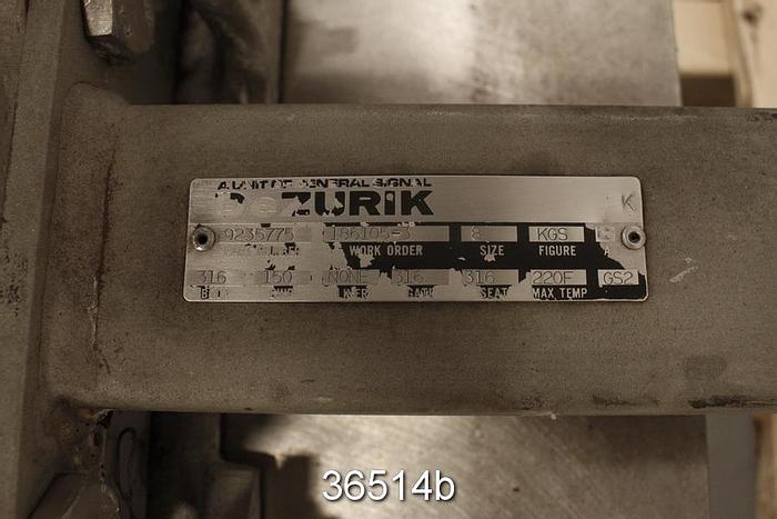 Used Dezurik 8" Hand Operated Knife Gate Valve #36514