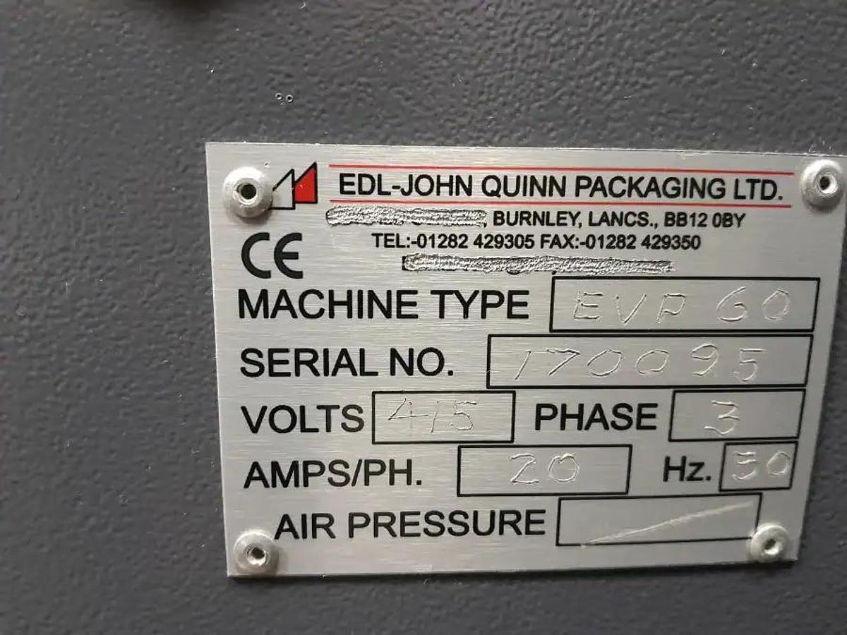 Used EDL John Quinn SX60 L-Sealer & EVP60 Heat Shrink Tunnel Packaging Line