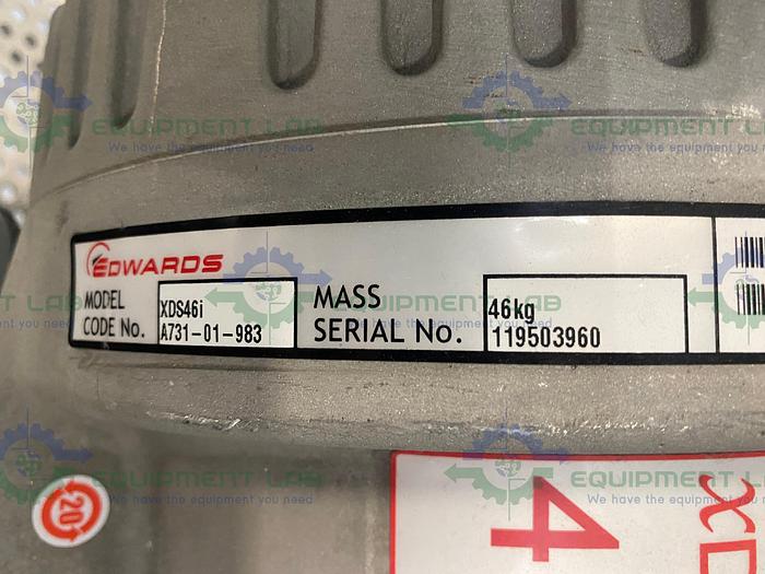 Used Edwards XDS46i Dry Scroll Vacuum Pump 23.5 CFM w/ Inlet Trap Filter & Hoses