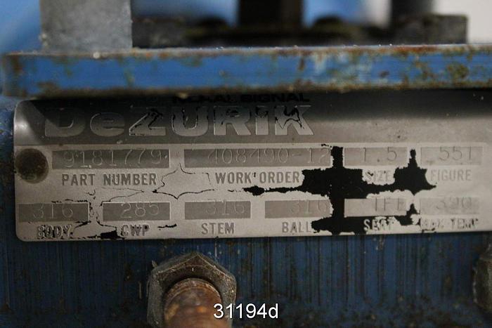 Used Dezurik 9181779 1.5" Air Operated V-Ball Control Valve #31194