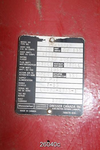 Unused Masoneilan 35-35212 Control Valve, 3", Camflex Ii, 316Ss Body, 316 Ss Stem, Stellite Seat, Stellite Plug, 135 Cv, Masoneilan Pneumatic Positioner, Body Class 150, Flanged, 35M Actuator #26040