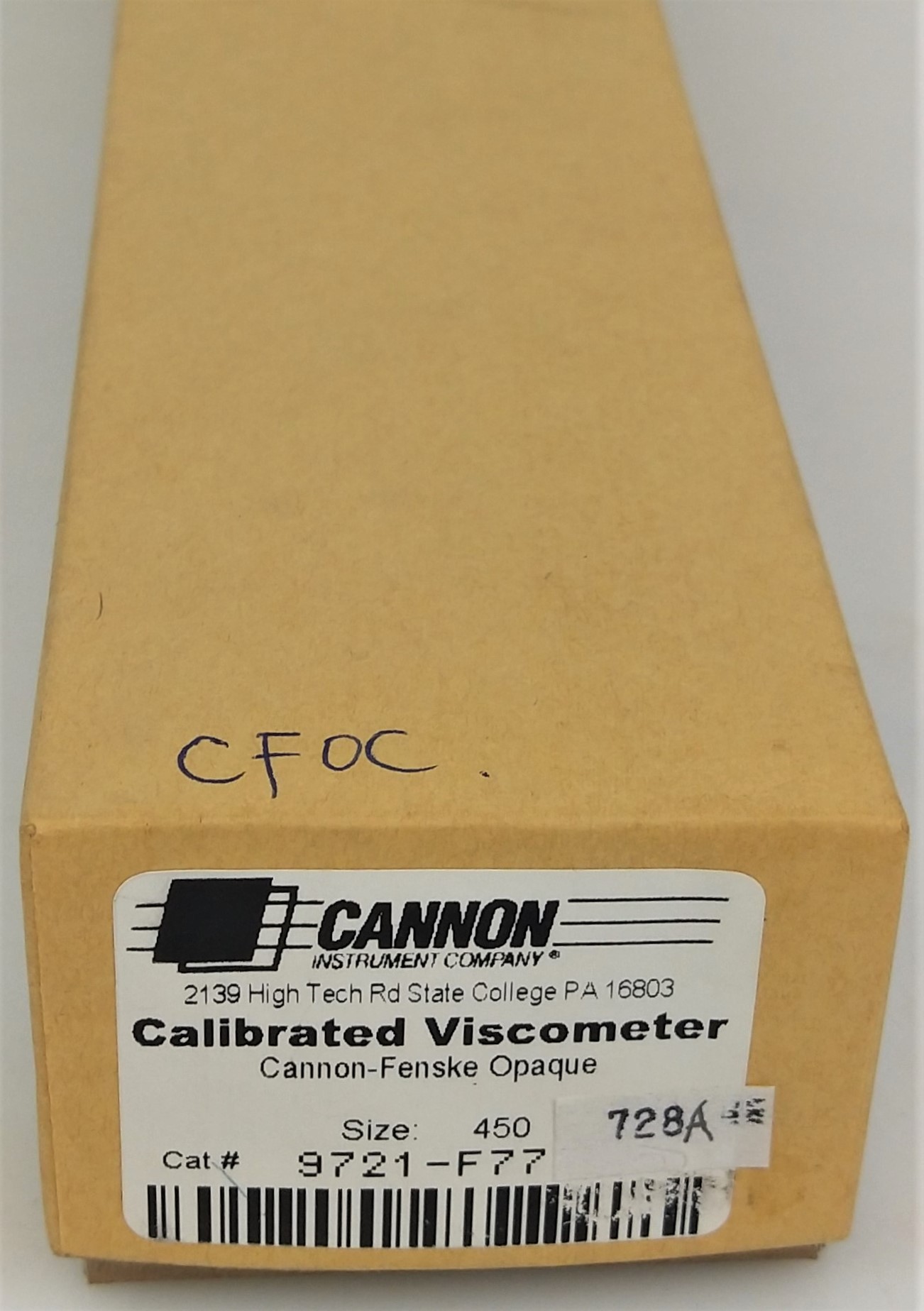 New Open Box Cannon-Fenske CFOC-450 (9721-F77) Certified Opaque Viscometer Tube - Size 450