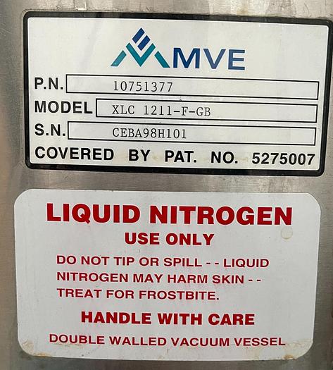Used MVE XLC 1211 Liquid Nitrogen Storage Tank LN2