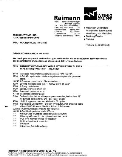 Used WEINIG RAIMANN PROFIRIP KR-310-2M GANG RIPSAW WITH (2) MOVING BLADES