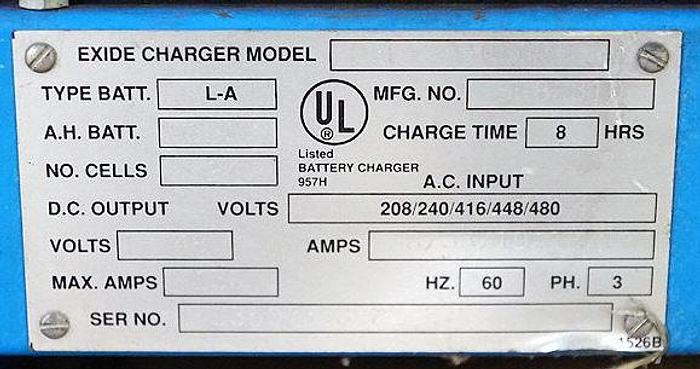 Used EXIDE D3L-24-8501, TYPE LA 48 VOLT DEPTHCHARGER BATTERY CHARGER