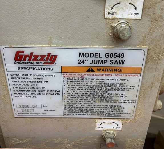 Used GRIZZLY G0549, 24" CUT-OFF SAW