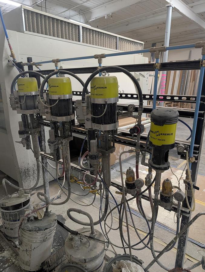 Used STANZA SIMPLE SPRAY 1300, 51" FEED-THROUGH FLAT-LINE 4-GUN FINISH SPRAY MACHINE