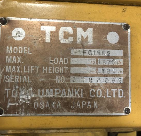 Used TCM FG15N2, 1,870 LB GAS FORK-LIFT