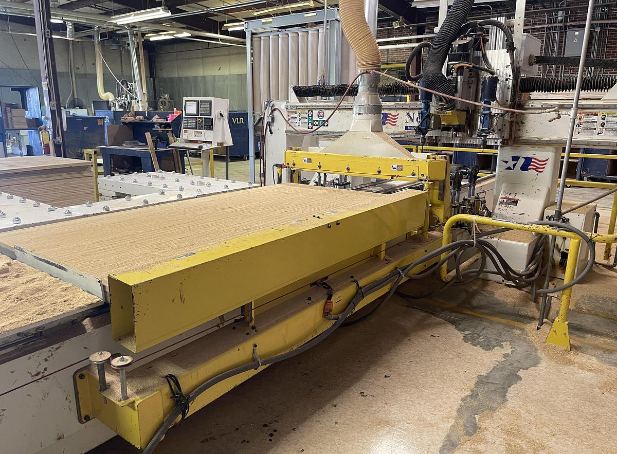 Used NORTHWOOD IH48, 4' x 8' ROLLER HOLD-DOWN 3-AXIS CNC ROUTER WITH MATERIAL HANDLING