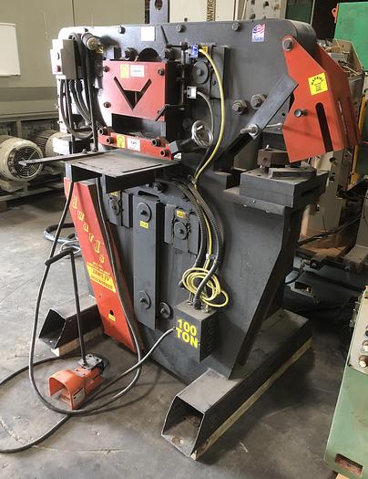 Used EDWARDS 100 TON, IV JAWS HYDRAULIC IRON WORKER 4 STATION ANGLE PLATE NOTCH PUNCH MACHINE