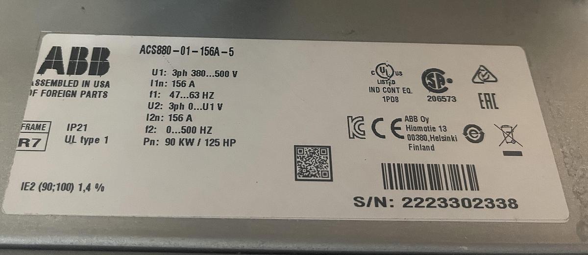 Used ABB, ACS880-01-156A-5 AC INDUSTRIAL WALL-MOUNTED DRIVE