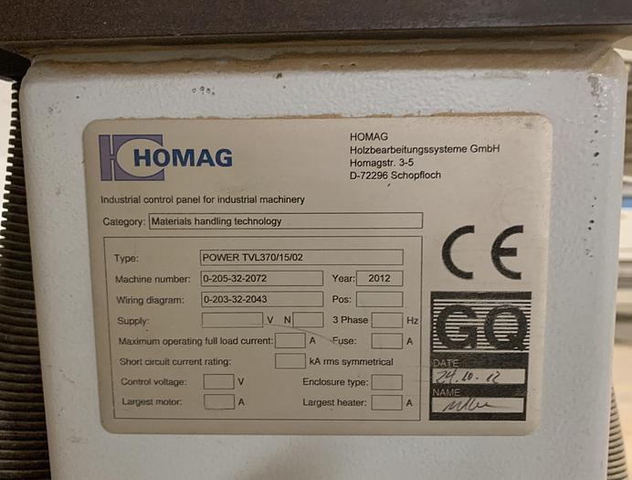 Used HOMAG POWER TVL370/15/02 BRUSH/WHEEL STYLE BOARD TURNER MATERIAL-HANDLING CONVEYOR SYSTEM