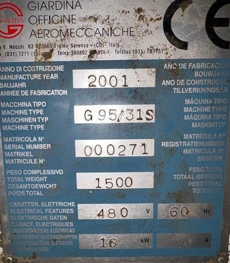 Used GIARDINA G95-31S, 52" DOUBLE-HEAD WIDE-BELT DENIBBING SANDER