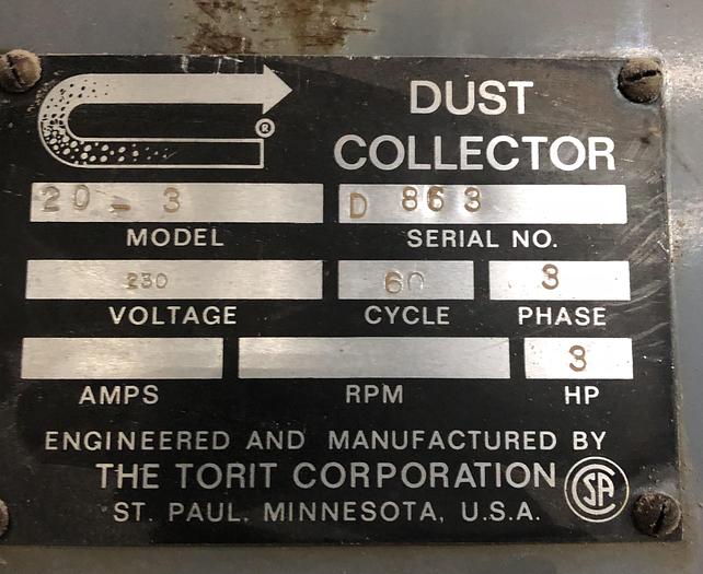 Used TORIT 20-3 COMBINATION CYCLONE AND BAG PORTABLE DUST-COLLECTOR