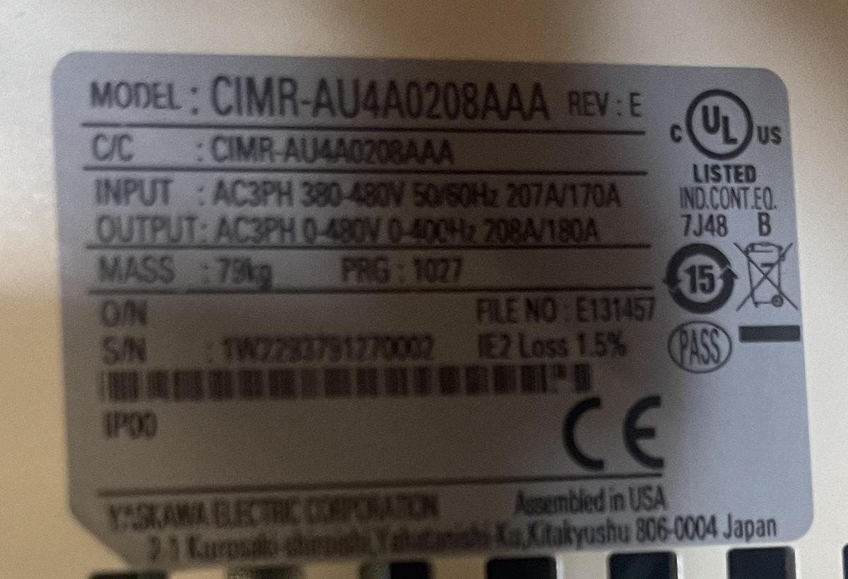 YASKAWA A1000, CIMR-AU4A0208AAA, AC DRIVE
