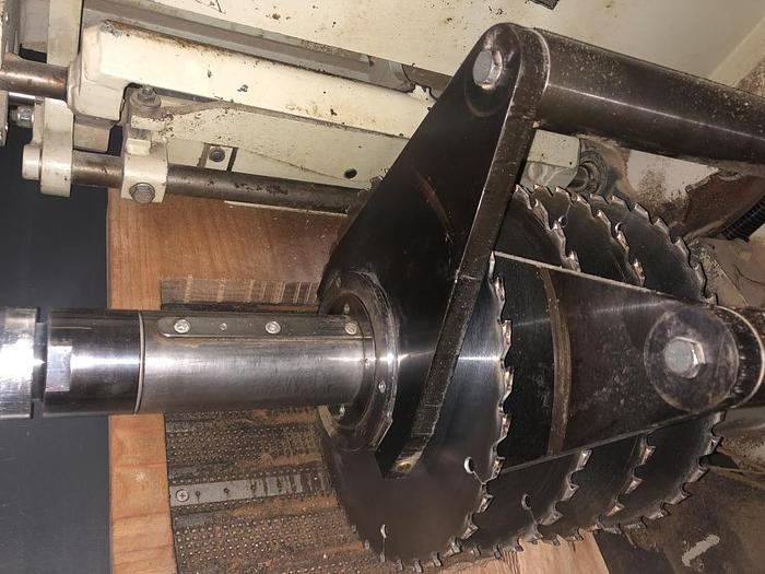 Used WEINIG RAIMANN PROFIRIP KR-310-M GANG RIPSAW WITH (2) MOVING BLADES WITH A RAIMANN VALUE RIP IV GANG RIPSAW INFEED SYSTEM