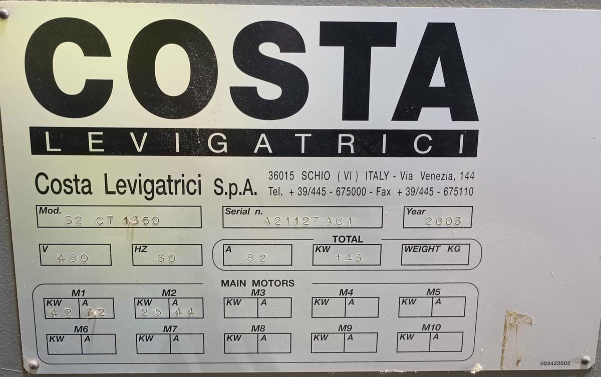 Used COSTA S2 CT-1350, 52" DOUBLE-HEAD WIDE-BELT SANDER