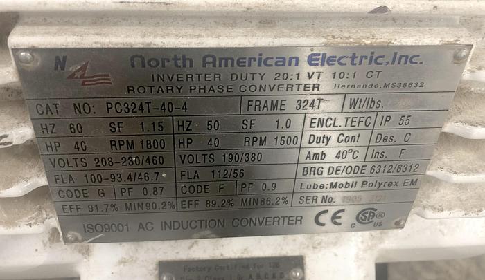 Used PHOENIX 40 HP, 208-230/460, 3-PHASE ROTARY PHASE CONVERTER