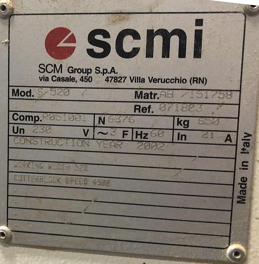 Used SCMI S-520, 20" STRAIGHT-KNIFE PLANER