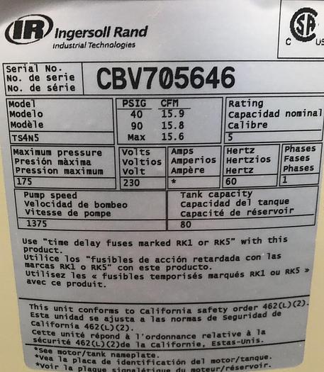 Used INGERSOLL-RAND TS5, 5 HP PISTON TYPR AIR-COMPRESSOR
